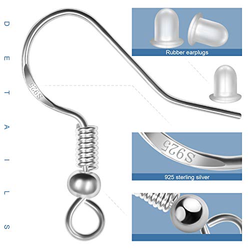 image for MENKEY 925 Sterling Silver Earring Hooks 120 PCS/60 Pairs, Ear Wires F