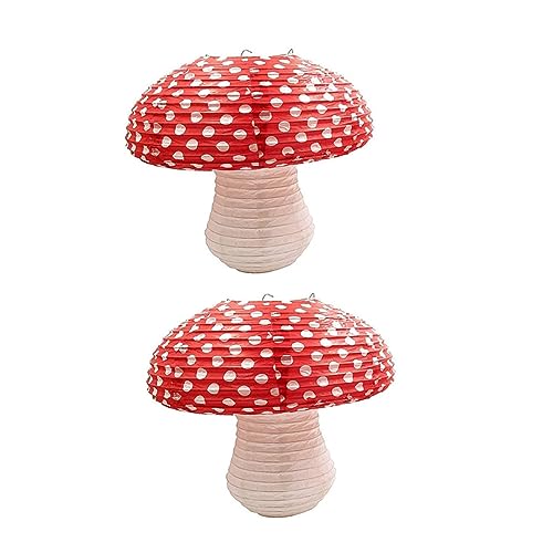 Yardenfun 2Pcs Cute Lanterns for Birthday Party Decorative Hanging Lanterns Fun Mushroom Design Lightweight Portable for Kindergarten Celebrations and Home Decor