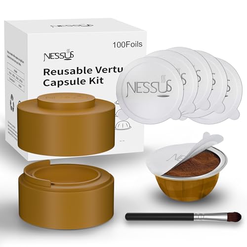 Image of Nessus Reusable Vertuo Capsule Kit, [ALSeal EZ FIT] for Refillable Pods with 100 Pcs Aluminum Foil Seal Lids, Holder, Brush, for Refilling Vertuo Pods Reusable Vertuoline Pod(Orange)