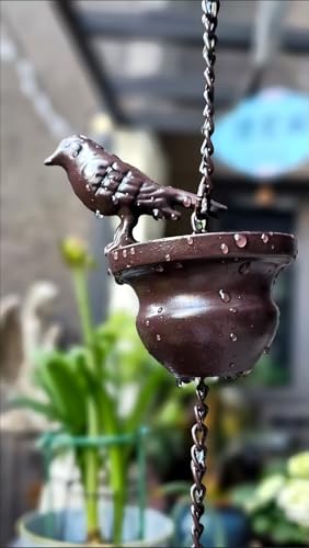 7.9FT (8 Cups) / 9.5FT (10 Cups) / 11.1FT (12 Cups) Rain Chains for Gutters, Rustic Iron Decor with Anti-Rust Coating, Alternative to Traditional Downspouts, Easy to Hang Outside (7.9FT)