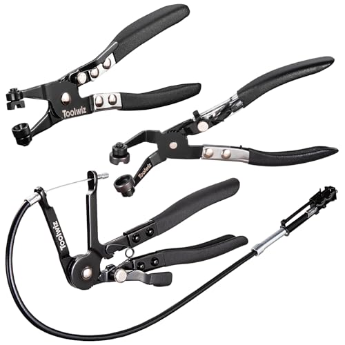 Toolwiz 3 Lot Pince Collier Durite, Pinces à Collier de Serrage de à Ressort, Comprend à Longue Portée de 68,6cm, un Bande Plate, un Coudée Outils Mecanique...