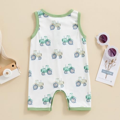 Infant Baby Boy Clothes Summer Sleeveless Tank Romper Tractor Animal Jumpsuit Button Pocket One Piece Outfits4