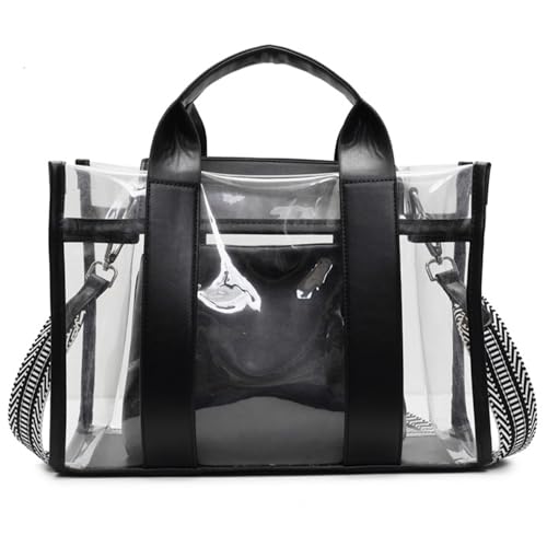 Bolso Tote Transparente con Cremallera Interior, Monedero Transparente de Gran Capacidad con Asa y Correa para el Hombro Desmontable, Bolsos Transparentes con Cremallera para Mujer, Eventos Deportivo