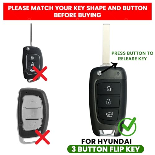 Image of Coll of Fest Premium Metal Silicon Key Cover Compatible with Hyundai Verna 2024 2023 | i20 N line N6 Car 3 Button Flip Smart Key Metal and Silicon Protection Glow in the Dark