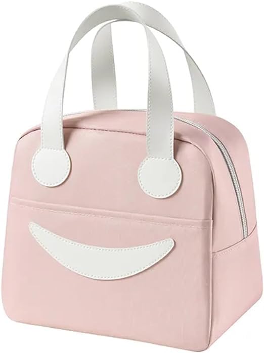 KARDIFF Lunch Bag, Cold Insulation, Thermal, Bento Case, Bento Box, Large Capacity, Aluminum Material, Lightweight, Smile Design (Pink)