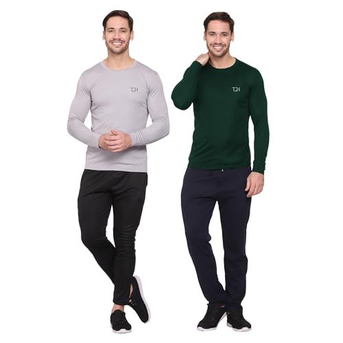 Image of TQH Full Sleeve T Shirt for Men | Pack of 2 T-Shirt for Man Full Sleeve | Gym Workout | Men's Tshirts | Slim Fit Polyester Round Neck Solid Sports T-Shirts for Running Training Casual Wear