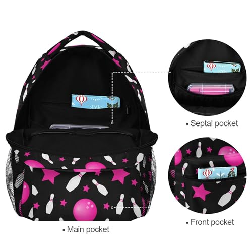 Fisyme Bowling Pinks Stars Laptop Backpack Bag Bookbag Casual Hiking Travel Computer Notebooks Daypacks3