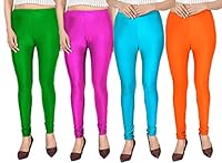 PT Women Skinny fit Shiny Satin Lycra Stretchable Churidar Leggings Regular and Plus Size Combo Pack of 4