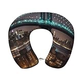 ENRPTY Coussin de voyage en mousse à mémoire de forme avec imprimé New York Manhattan Bridge Night - Pour bureau, avion, voiture, voyage