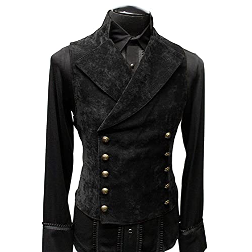 HFU Men's Faux Suede Double Breasted Vest Slim Fit Gothic Steampunk Waistcoat Gentleman Tuxedo Prom Party Formal Suit2