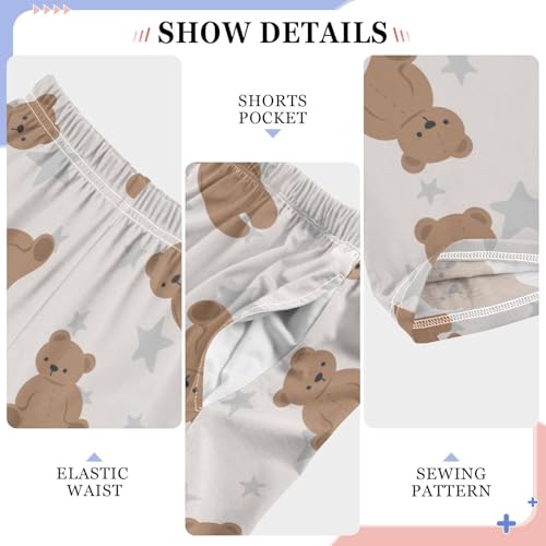 Boys' Pants Brown Cute Bear Grey Star Long Bottoms Jogger Pants Elastic Waist Trousers with Pockets S-XL4