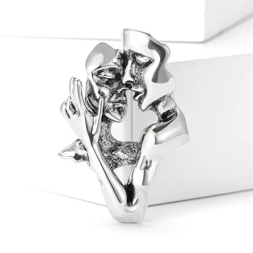Image of Couples Kiss Shape Brooch Pins For Women Men Fashion Unique Corsage 3D Portrait Abstract Art Lovers Face Badge Lapel Pin Dress Suit Clothes Accessories Vintage Unisex Jewelry