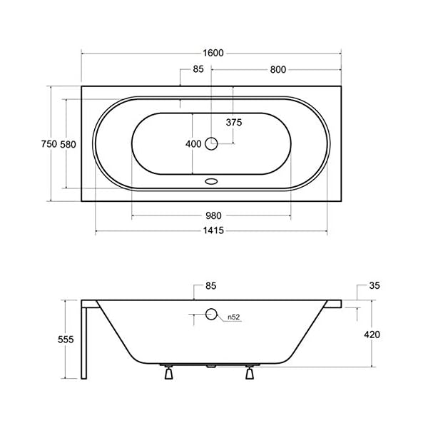 VBChome Badewanne 160x75 cm Acryl SET 3in1 Wannenträger Siphon Wanne Rechteck Weiß Design Modern Styroporträger Ablaufgarnitur in Chrom Viega Simplex für 2 Personen (160x75 cm) – Bild 6