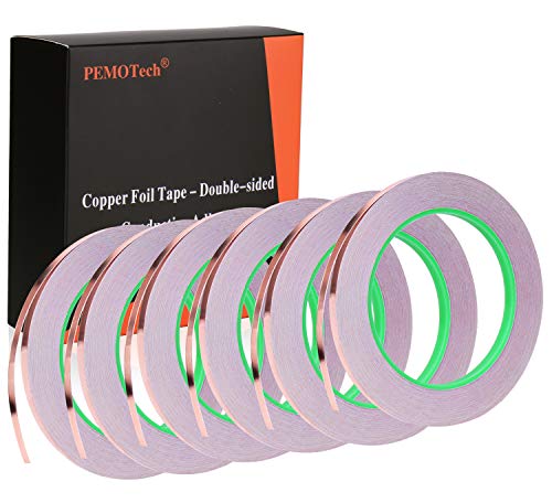 6 PCS Copper Foil Tape with Double-Sided Conductive Adhesive,ã€1/4inch X 21.8yardsã€‘PEMOTech Conductive Copper Tape for Stained Glass, EMI Shielding, Soldering, Grounding, Paper Circuit, DIY Craft