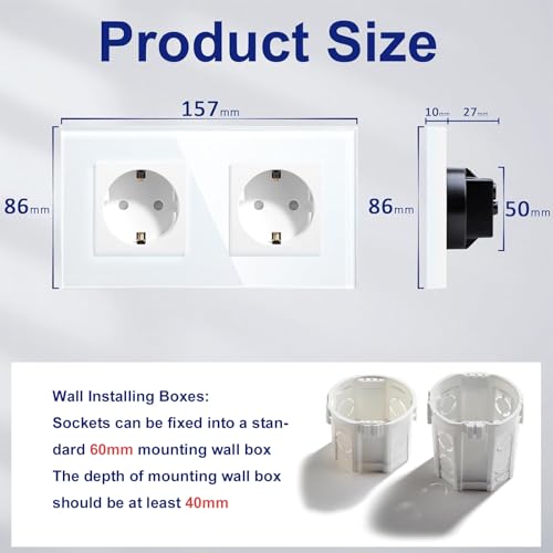 BSEED Steckdose aus Glas 2 Fach EU-Standard 157mm Weiß – Ansicht 4