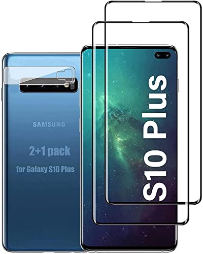 FQDDZ [2+1 pièces] Galaxy S10 Plus Film Protection Ecran Verre Trempé, [Compatible avec Lecteur d’Empreinte] [+Protecteur de lentille] [Haut Définition] [Anti-Scratch] Convient pour Samsung Cover