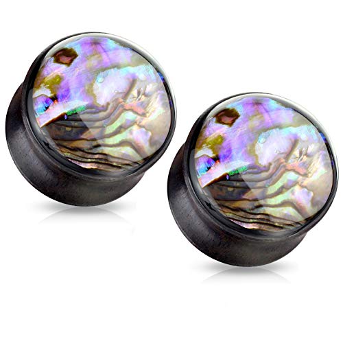 Pierced Owl Abalone Shell Inlaid Front Facing Natural Wood Saddle Plugs, Sold as Pair (10mm (00GA))