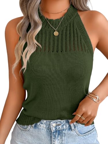 Image of ChiaoLezhee Women's Summer Knit Tank Tops, Racerback High Neck Lightweight Sweater Vest, Dressy Casual Outfits