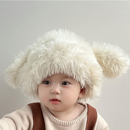 Bucket Hat,3D Eyes Hat for Toddler Winter Plush Cartoon Ear Skull Cosplay Party Hat for 1-3Year Kids Furry Bucket4