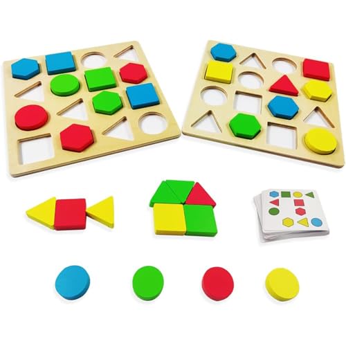 ZUNIPLEX Color and Shape Matching Game, Montessori Toys for 3 4 5 6 Years, 2 Toys Sets + 32 Tokens