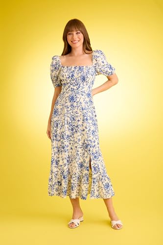 Image of London Times Womens Square Neck Smocked Back Linen Blend Flattering Versatile Spring Summer Garden Party