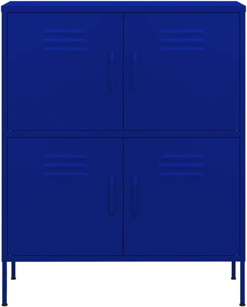 Navy Blue Steel Storage Cabinet with 2 Adjustable Shelves for Media Storage Modular Organization and Heavy-Duty Use