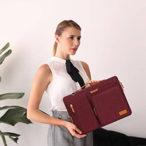 Image of MOSISO 360 Protective Laptop Shoulder Bag,17-17.3 inch Computer Bag Compatible with MacBook, HP, Dell, Lenovo, Asus Notebook,Side Open Messenger Bag with 4 Zipper Pockets&Handle, Wine Red