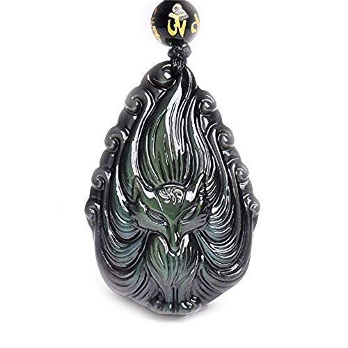 Obsidian crystal nine tail fox pendant necklace with bead chain for wen or women