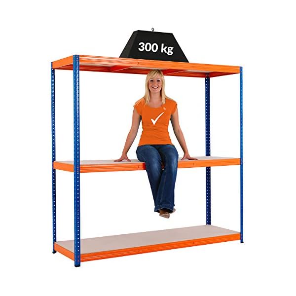 Certeo Schwerlastregal | HxBxT - 180 x 180 x 60 cm | Tragkraft bis zu 300 kg pro Fachboden | Tiefe 60 cm | Belastbar mit… – Bild 4
