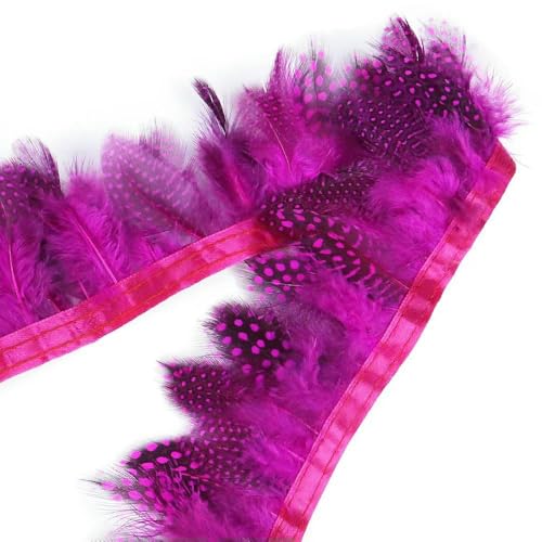 Flecos de plumas de faisán y gallina de Guinea pequeñas con adornos de plumas naturales con lunaress, 5-8 cm, 1 m/2 m, color rosa, 1 metro