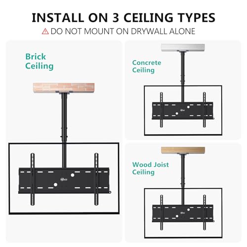 Image of WALI Ceiling TV Mount for 42-90 inch, Hanging Adjustable TV Ceiling Mount Bracket Fits Most LED, LCD, OLED 4K TVs, Holds up to 220lbs, Max Mounting Holes 800x400mm (CM4290), Black