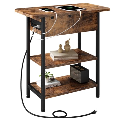 LIDYUK End Table with Charging Station, Flip Top Side Table with USB Ports and Outlets, Nightstand...
