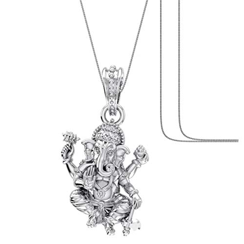 Image of Akshat Sapphire Sterling Silver (92.5% purity) God Ganesha Chain Pendant for Men & Women Pure Silver Lord Ganapathy Chain Locket