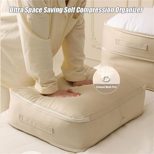 Space Saving Hanging Garment Bag with Self Compression Zipper, Ultra Space Saving Self Compression Organizer with Clothes Hanger, Down Coat Compression Dust Cover for Closet Storage (Gray-B, Large)4