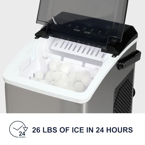 Image of Koolatron Countertop Ice Maker - Maquina para Hacer Hielo en Casa, Nugget Ice Maker Makes 9 Pebble in 6 Mins, Portable Self‑Cleaning Ice Machine, 26 Lbs /Day, Stainless Steel