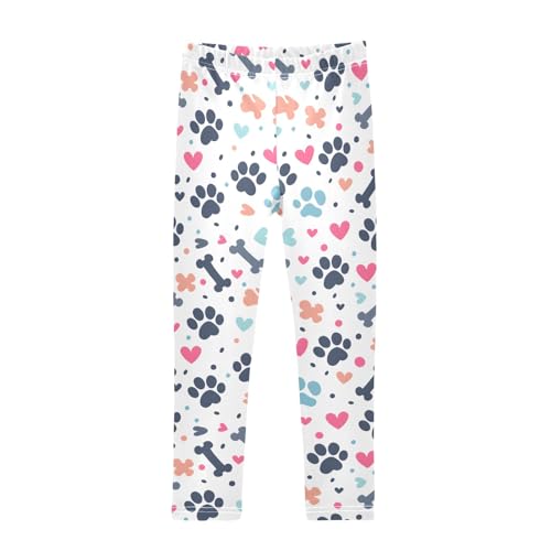Paw Bone and Hearts 1 Girls Leggings Athletic Pants Tights Stretch Bottom