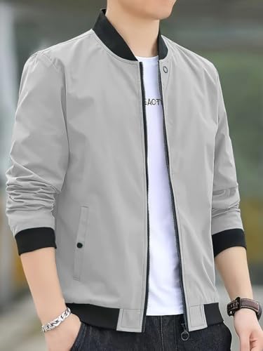 Image of Celary Men's Bomber Jacket | Fancy Collar|| Lightweight Casual Zip-Up Jacket | Stylish Slim Fit Outerwear for All Seasons | Polyester, Standard Length