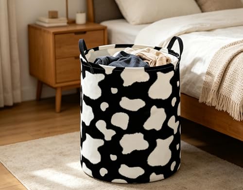 Image of ESSME Kids Laundry Basket,Cow Hamper Collapsible Canvas Waterproof Storage Bin for Boys, Cute Hamper,Gift Baskets(Cow)