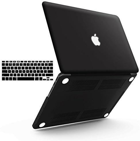 IBENZER Compatible with MacBook Pro 15 Inch Case 2015 2014 2013 2012 A1398, Hard Shell Case with Keyboard Cover for Old Version Apple Mac Pro Retina 15, Black, R15BK+1