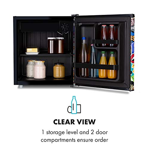 Klarstein Cool Vibe - koelkast, energie-efficiëntieklasse, volume: 48 liter, VividArt Concept: deur met StickerBomb comic design print, vriesvak, geluidsniveau: 42 dB, zwart - Afbeelding 6