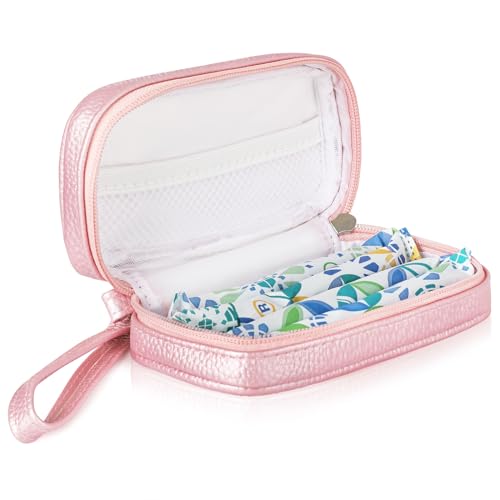Image of Portable Tampon Organizer, Beige PU Pouch with Handle and Zipper for Women's Period Bags