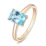 Daesar 18K Yellow Gold Engagement Ring for Her 1.88ct Blue Topaz Rectangular Shape Engagement Rings Rose Gold Ring Size 8