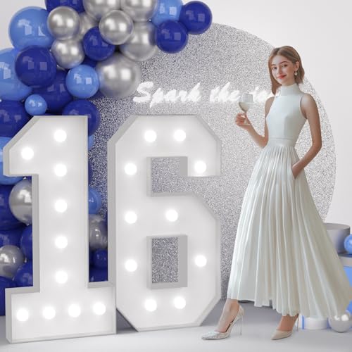 JoyMuse 4FT 16 Marquee Numbers, Large Light Up Numbers 16 for 16th Birthday Decorations