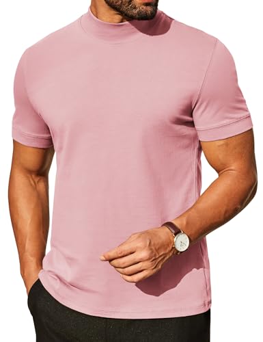 Image of COOFANDY Mens Mock Turtleneck Shirts Casual Premium Cotton Short Sleeve Shirt Basic Half Neck T-Shirts