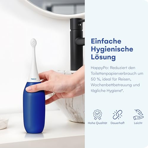 HappyPo Tragbar Po Dusche 300 ml - Tragbares Bidet für Männer und Frauen - Toilette Popodusche Ersetzt Feuchtes Toilettenpapier - Intimdusche für Schwangerschaft, Wochenbett und Reisen - Dunkelblau