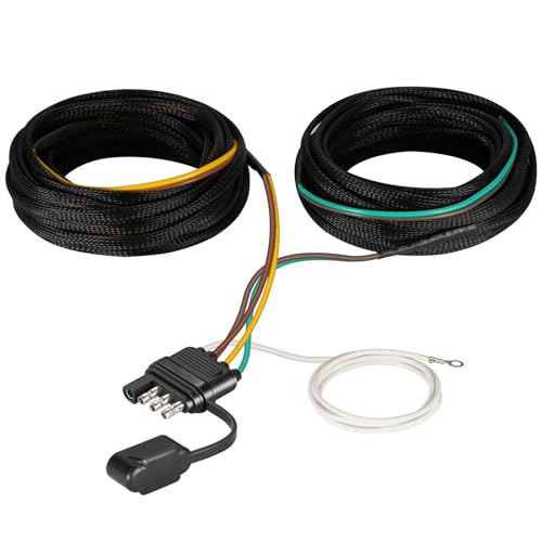 Image of CZC AUTO 25FT 4 Pin 5 Wire Trailer Wiring Harness Kit, 18 AWG | Pure Copper Core with Nylon Protective Sleeve & PVC Jacket, Trailer Connector for Boat Trailer Taillights Rewiring
