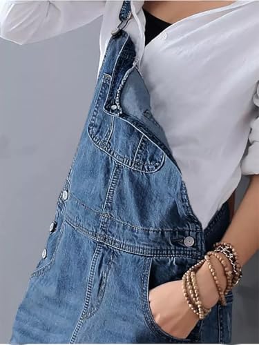 Image of Yoeasy Women's Distressed Denim Overall Dress - Adjustable Strap Pinafore A-Line Mid Long Jean Bib
