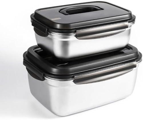 3800ml / 5500ml / 7500ml大容量304ステンレス製食品箱、密閉・漏れ防止、フタ付きスタッカブル、キッチン・家庭・ピクニック・旅行用ステンレス製、冷凍・急速冷凍容器、キムチ作りコンテナ、キッチンボックス、マルチサイズコンビネーション (