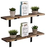 Imperative Décor Rustic Wood Floating Shelves Wall Mounted Storage Shelf with L Brackets USA Handmade| Set of 2 (Special Walnut, 24' x 5.5')