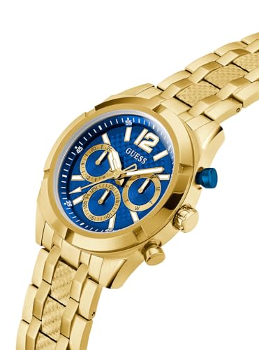 Image of Guess Stainless Steel Analog Blue Dial Men's Watch-Gw0714G2, Band Color-Gold